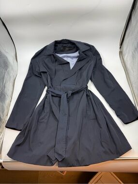 Zara Basic Navy Dark Blue Belted Trench Coat Size Lg